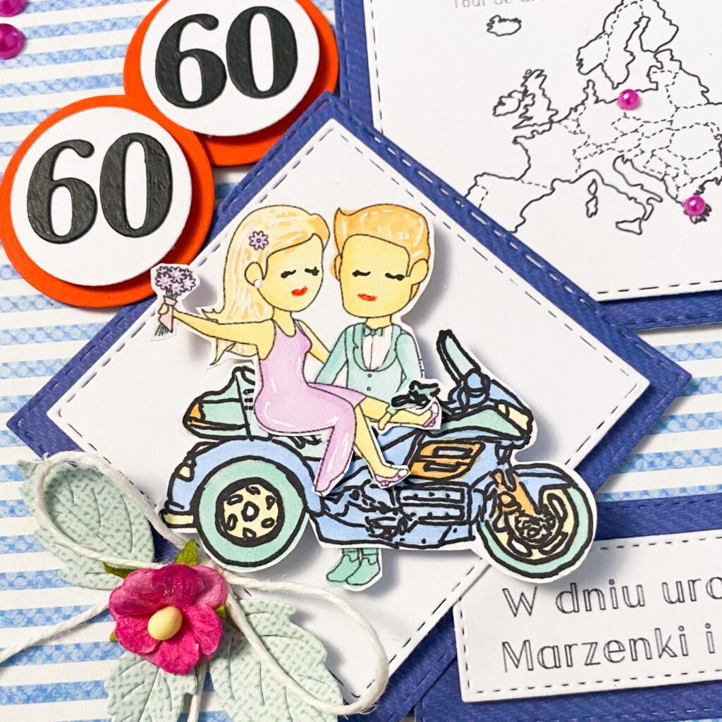 Ręcznie wykonana kartka dla pary motocyklistów.